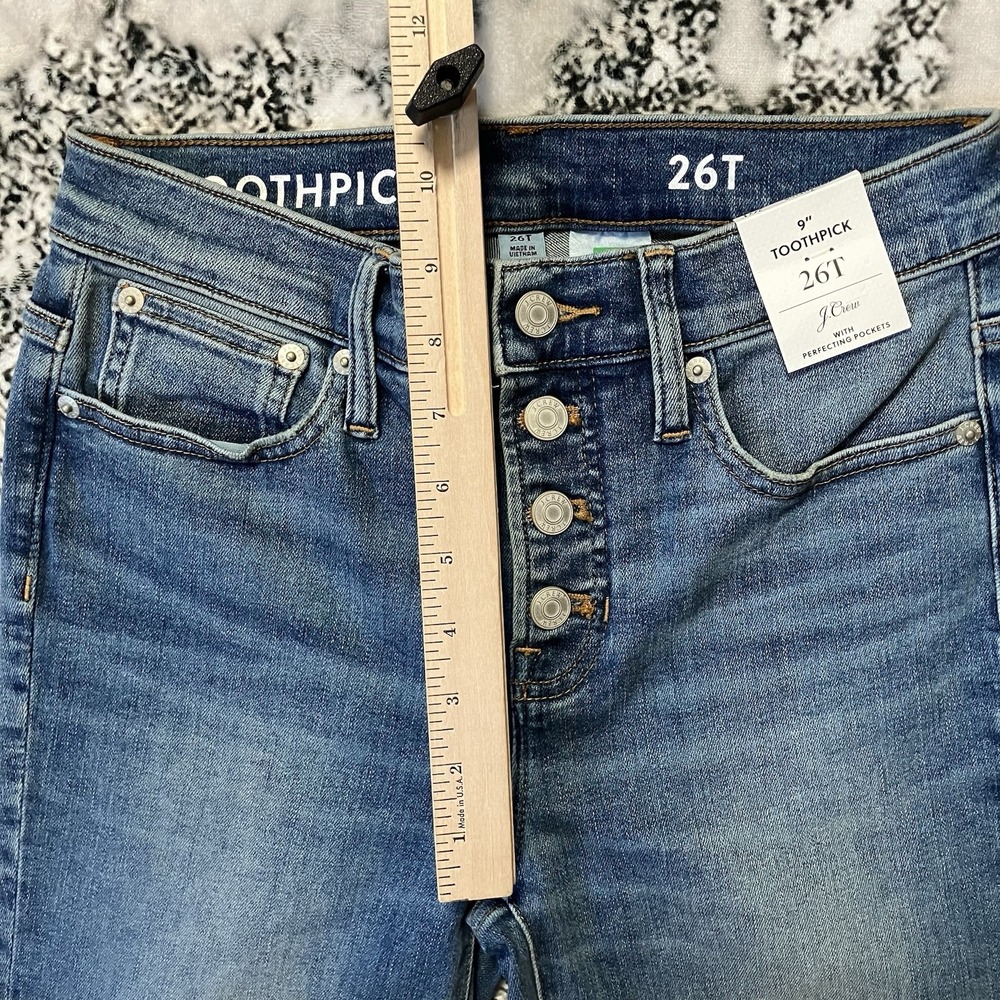 J Crew Jeans Womens‎ Size 26 Tall 9in Toothpick Button Fly Raw Hem Denim - Picture 3 of 10
